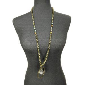 Classic Long Multi Colored Beads Antique Gold Tone‎ Circular Clear Bead Dangling